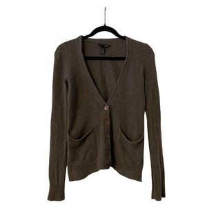 AQUA CASHMERE V-Neck Button Brown Cardigan Sweater XS Boho Quiet Luxury Feminine